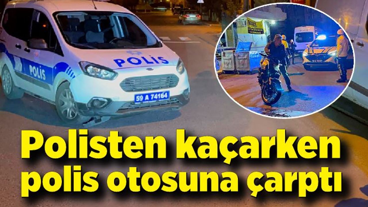 Plakasız motosikletle kaçarken polis otosuna çarptı