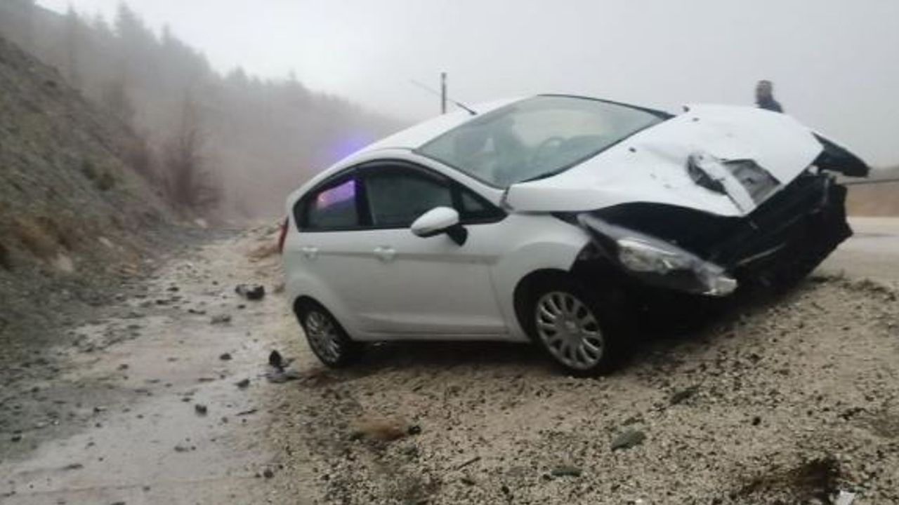 Kontrolden çıkan otomobil yol kenarındaki tabelaya çarptı: 2 yaralı