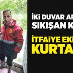 İki duvar arasına sıkışan kediyi itfaiye ekipleri kurtardı