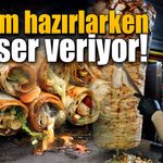 Kullandığı tabaklarla ritim tutturan dönerci vatandaşların ilgi odağı oldu