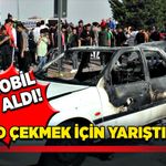 Otomobil alev aldı! Video çekmek için yarıştılar!
