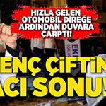 Hızla gelen otomobil, önce direğe ardından duvara çarptı!