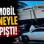 İlginç kaza: Otomobil tekneyle çarpıştı