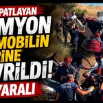 Freni patlayan şeftali yüklü kamyon, otomobilin üzerine devrildi: 6 yaralı