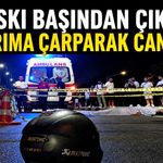 Kaskı başından çıktı, kaldırıma çarparak can verdi