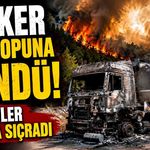 Alevlere teslim olan taşıma tankerin alevleri ormana sıçradı