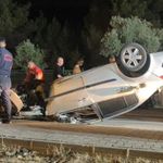 Ters şeride giren araç takla attı