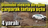 Yoldan çıkan otomobil elektrik direğine çarparak tarlaya uçtu: 4 yaralı