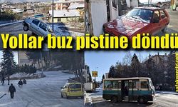 Yollar buz pistine döndü, kazalar ardı ardına geldi