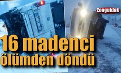 Madencileri taşıyan servis aracı devrildi