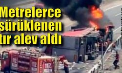 Metrelerce sürüklenen tır alev aldı, yüzlerce çocuk bezi ve deterjan yola savruldu