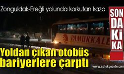 Yoldan çıkan yolcu otobüs bariyerlere çarptı