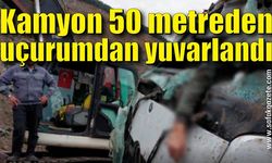 Taş boşaltırken 50 metreden uçuruma yuvarlandı