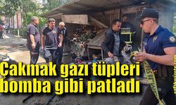 Çıkan yangında çakmak gazı tüpleri bomba gibi patladı