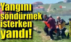 Yangını söndürmek isterken yandı!