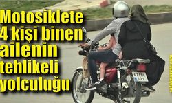 Motosiklete 4 kişi binen ailenin tehlikeli yolculuğu