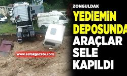 Yediemin deposunda araçlar sele kapıldı