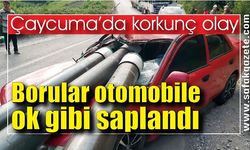 Bir tonluk borular otomobile ok gibi saplandı