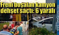 Freni boşalan asfalt kamyonu otomobile çarpıp devrildi: 6 yaralı