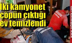 İki kamyonet çöpün çıktığı ev temizlendi