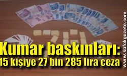 Kumar baskınları: 15 kişiye 27 bin 285 lira ceza