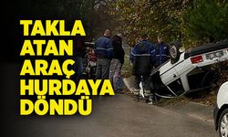 Takla atan araç hurdaya döndü