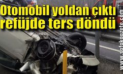 Otomobil yoldan çıktı, refüjde ters döndü: 3 yaralı