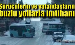 Kayganlaşan yolda kayan yolcu minibüsü faciadan döndü