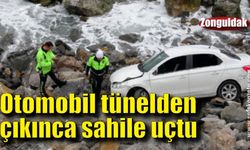 Otomobil sahil kenarına uçtu: 1 yaralı