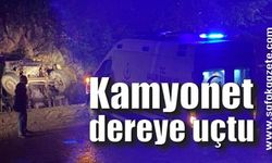 Hafriyat kamyonunun kapağı açılmayınca dereye uçtu