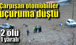 Çarpışan otomobiller uçuruma düştü: 2 ölü, 1 yaralı