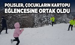 Polisler, iki kardeşin kartopu eğlencesine ortak oldu