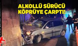 Alkollü sürücü köprüye çarptı