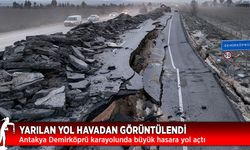 Yarılan yol havadan görüntülendi