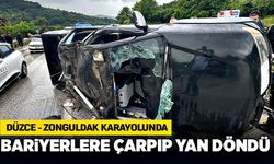 Bariyerlere çarpıp yan döndü!