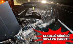 Alkollü sürücü duvara çarptı!