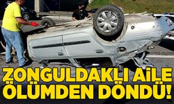 Zonguldaklı aile ölümden döndü! Otomobil takla attı!
