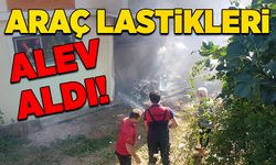 Araç lastikleri alev aldı!