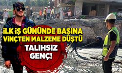 İlk iş gününde kafasına vinçten malzeme düştü