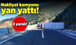 Nakliye kamyonu su kanalına çarpıp yan yattı! 3 yaralı!