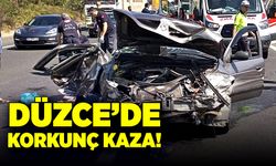 Düzce’de korkunç kaza! Otomobil bariyerleri aştı!