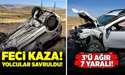 Hafif ticari araç ile otomobil kafa kafaya çarpıştı! 3’ü ağır 7 yaralı!