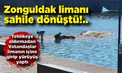 Zonguldak limanı sahile dönüştü! Vatandaşlar limanın içine girip yürüyüş yaptı