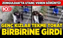 Zonguldak’ta utanç veren görüntü! Genç kızlar tekme tokat birbirine girdi