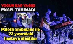 Yoğun kar yağışı engel tanımadı! Paletli ambulansla 72 yaşındaki hastaya ulaştılar