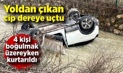 Yoldan çıkan cip dereye uçtu: 4 kişi boğulmak üzereyken kurtarıldı