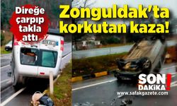 Zonguldak'ta korkutan kaza! Direğe çarpıp takla attı