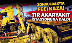 Zonguldak’ta feci kaza! Tır akaryakıt istasyonuna daldı