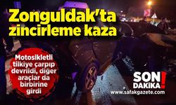 Zonguldak'ta zincirleme kaza; Motosikletli tilkiye çarpıp devrildi, diğer araçlar da birbirine girdi