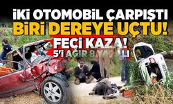 Feci kaza! İki otomobil çarpıştı, biri dereye uçtu: 5'i ağır 8 yaralı